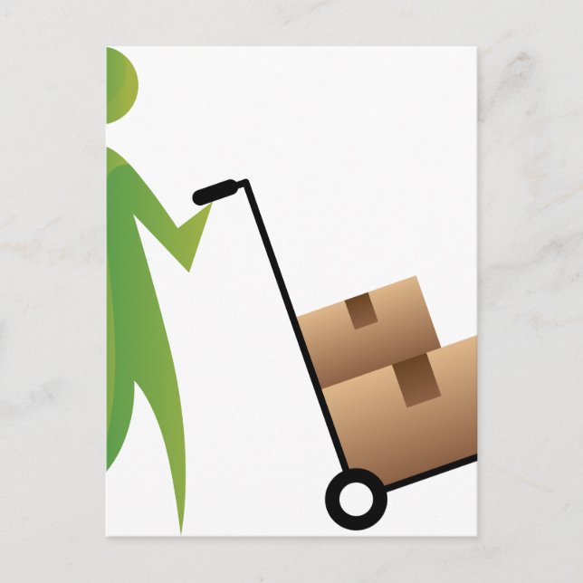Stick Figure Man Moving Boxes Handtruck Postcard (Front)