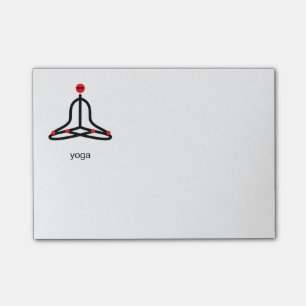 Stick figure of lotus yoga pose with yoga text. post-it notes