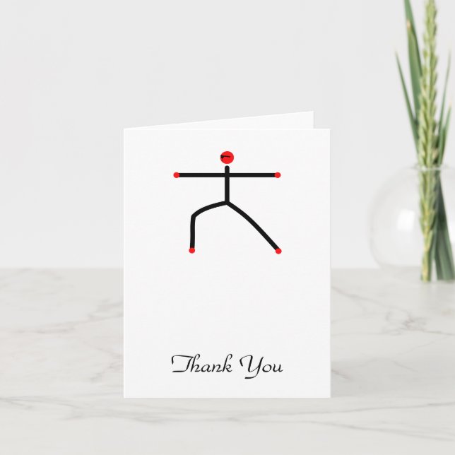 Stick figure of warrior 2 yoga pose. thank you card (Front)
