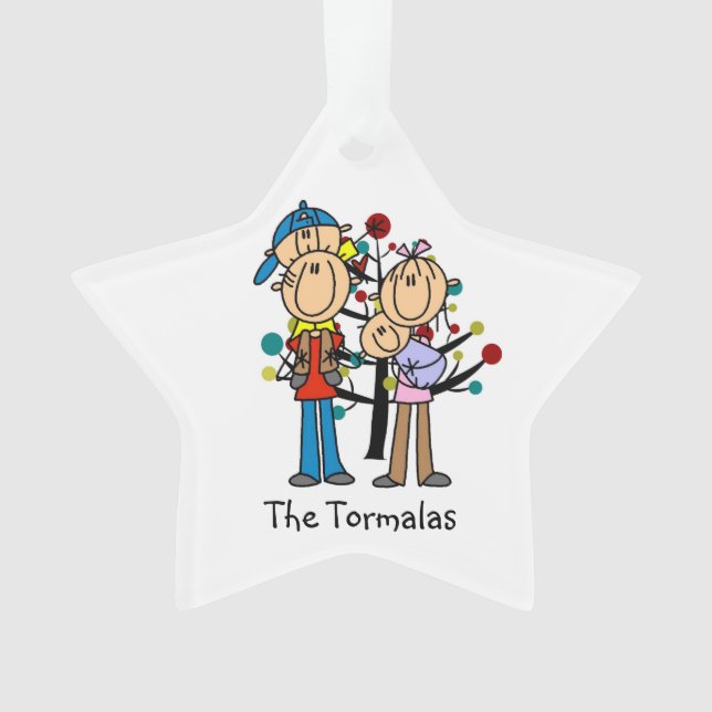 Stick Figure Parents, Boy, Baby Ornament (Front)