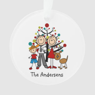 Stick Figure Parents, Boy, Dog Acrylic Ornament
