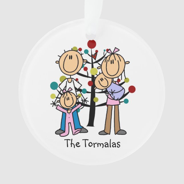 Stick Figure Parents, Girl, Baby Boy Ornament (Front)