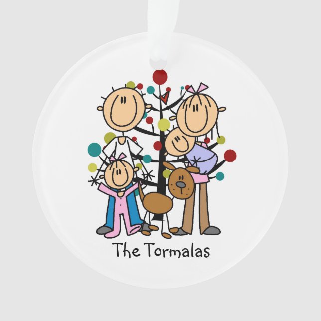 Stick Figure Parents, Girl, Baby, Dog Ornament (Front)