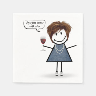Stick Figure Party Girl with Red Wine Napkin