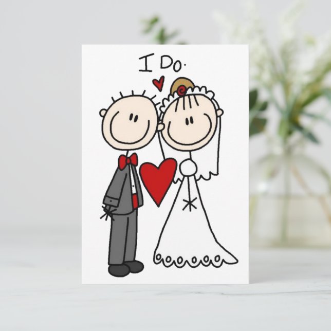 Stick Figure People Bride and Groom Wedding Invitation (Standing Front)