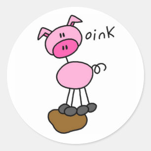 Stick Figure Pig T-shirts and Gifts Classic Round Sticker