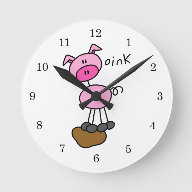 Stick Figure Pig T-shirts and Gifts Round Clock (Front)