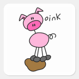 Stick Figure Pig T-shirts and Gifts Square Sticker