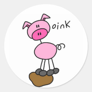 Stick Figure Pig Tshirts and Gifts Classic Round Sticker