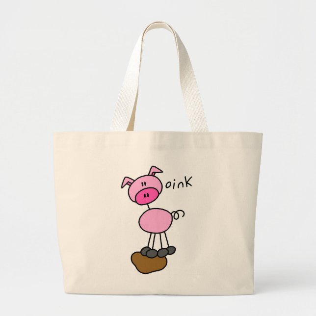 Stick Figure Pig Tshirts and Gifts Large Tote Bag (Front)