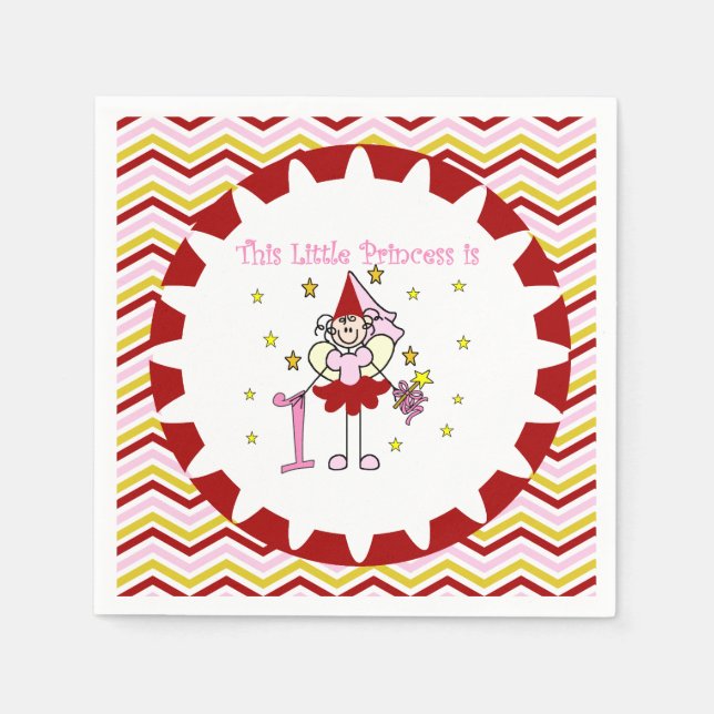 Stick Figure Princess 1st Birthday Paper Napkins (Front)