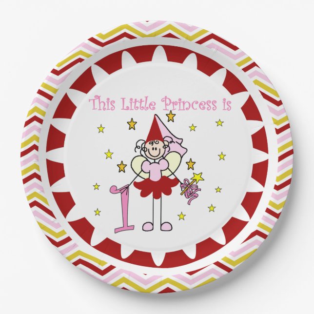 Stick Figure Princess 1st Birthday Paper Plates (Front)