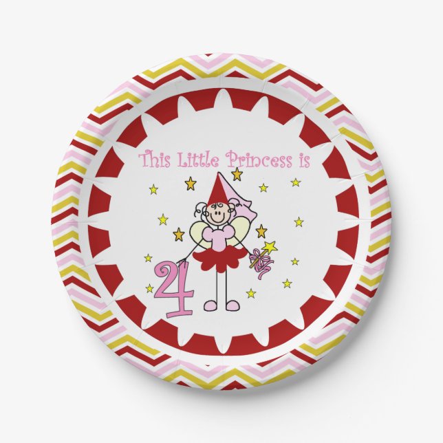 Stick Figure Princess 4th Birthday Paper Plates (Front)
