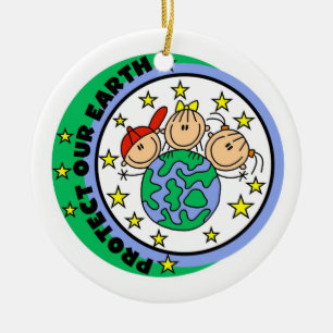 Stick Figure Protect Our Earth T-shirts and Gifts Ceramic Tree Decoration