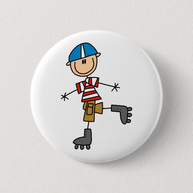 Stick Figure Roller Skating 6 Cm Round Badge (Front)