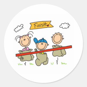 Stick Figure Sack Race Classic Round Sticker