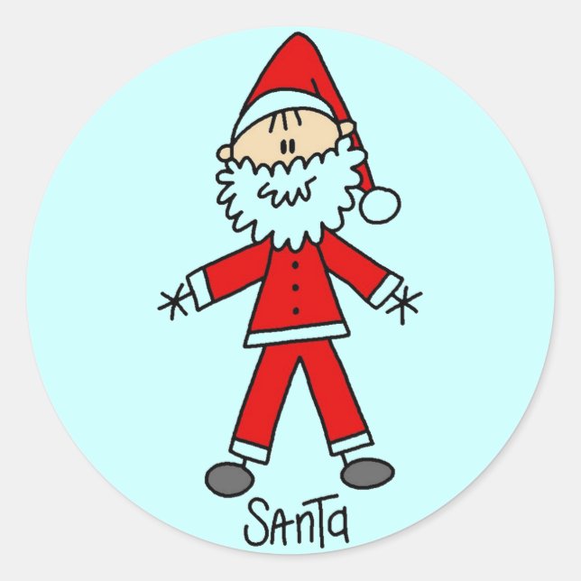 Stick Figure Santa Claus Tshirts and Gifts Classic Round Sticker (Front)