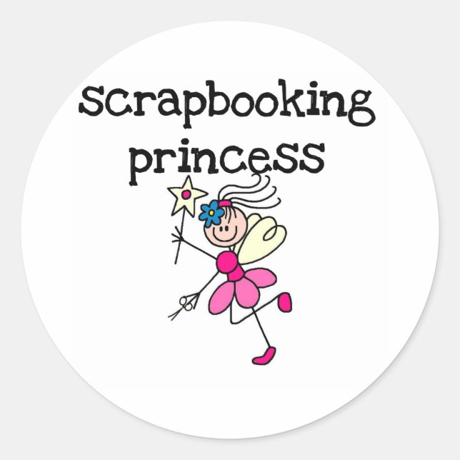 Stick Figure Scrapbook Princess Classic Round Sticker (Front)