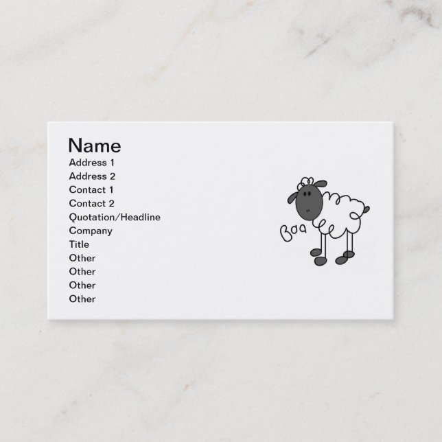 Stick Figure Sheep T-shirts and Gifts Business Card (Front)