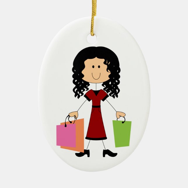 Stick Figure Shopping Ceramic Tree Decoration (Front)