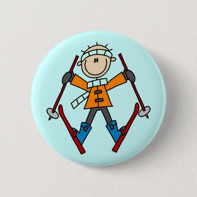 Stick Figure Skier T-shirts and Gifts 6 Cm Round Badge (Front)