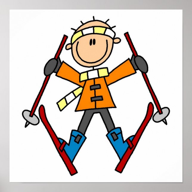 Stick Figure Skier T-shirts and Gifts Poster (Front)