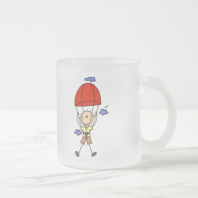 Stick Figure Sky Diver Tshirts and Gifts Frosted Glass Coffee Mug (Right)