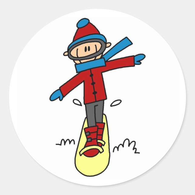 Stick Figure Snowboarding Classic Round Sticker (Front)