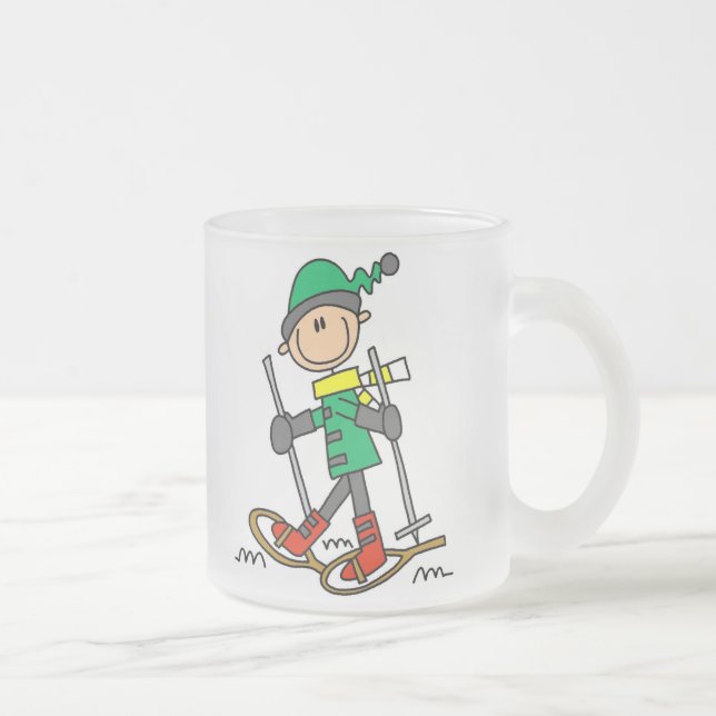 Stick Figure Snowshoeing Frosted Glass Coffee Mug (Right)