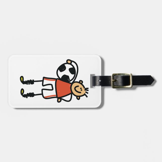 Stick Figure Soccer Boy Football Player Luggage Tag (Front Horizontal)