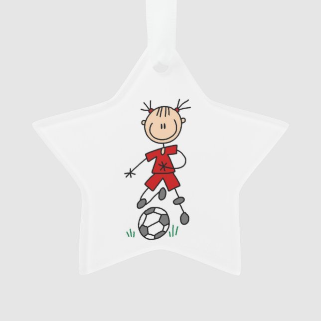 Stick Figure Soccer Red Uniform Acrylic Ornament (Front)