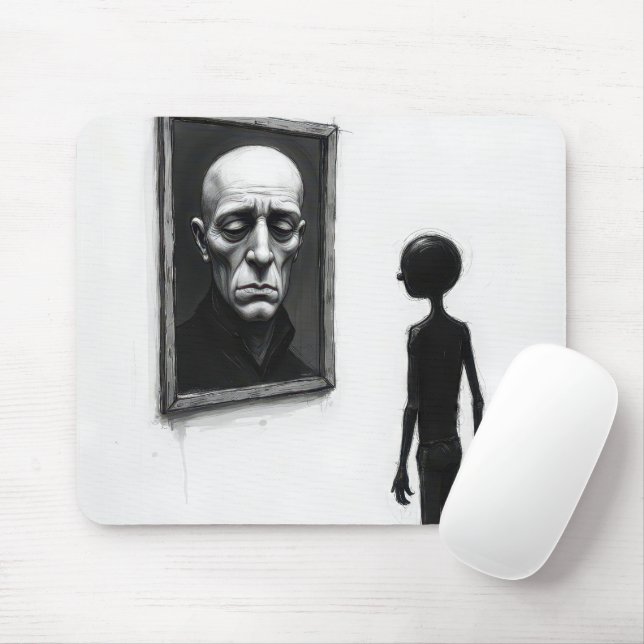Stick Figure Staring a Bald Man Portrait Mouse Mat (With Mouse)