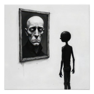 Stick Figure Staring a Bald Man Portrait Poster