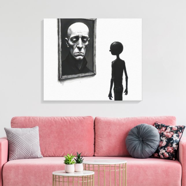 Stick Figure Staring at a Bald Man Portrait Canvas Print (Insitu(LivingRoom))