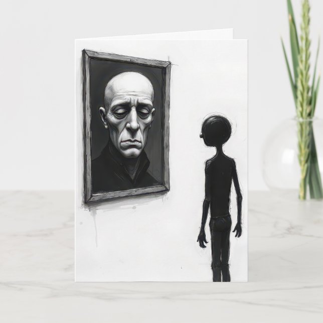 Stick Figure Staring at a Bald Man Portrait Card (Front)