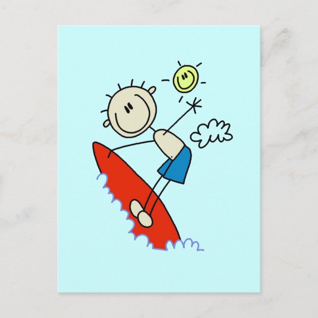 Stick Figure Surfer Boy Tshirts and Gifts Postcard (Front)
