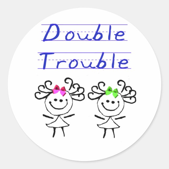 Stick Figure Twin girls Classic Round Sticker (Front)