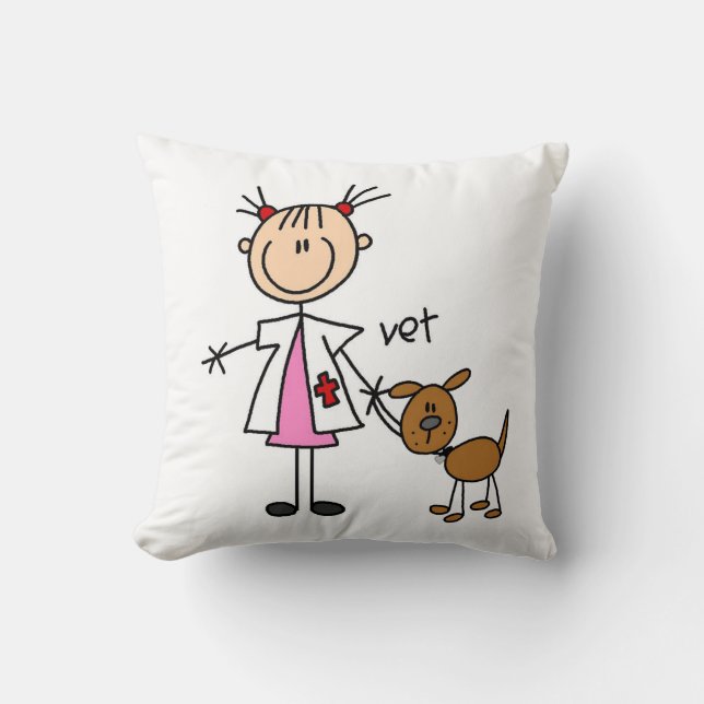 Stick Figure Veterinarian With Dog Throw Pillow (Front)