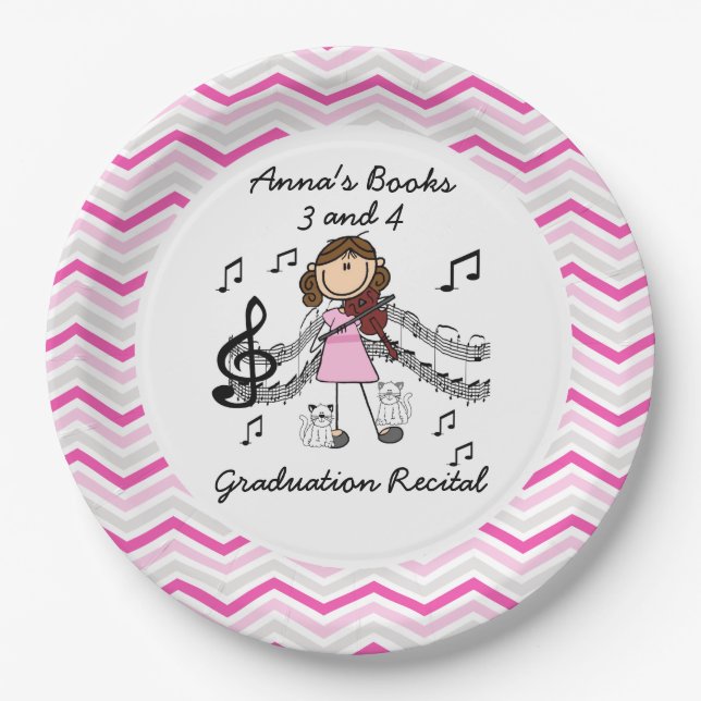 Stick Figure Violin Player Chevron Paper Plates (Front)