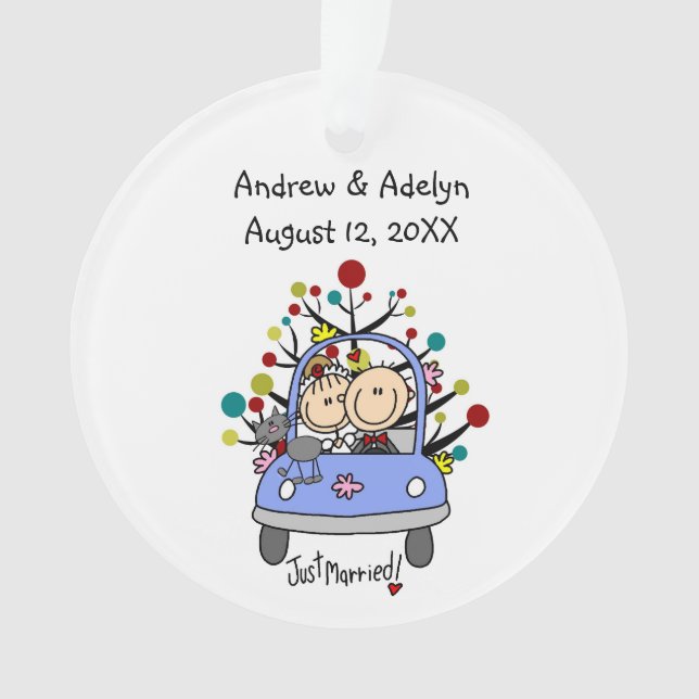 Stick Figure Wedding Couple Cat Acrylic Ornament (Front)