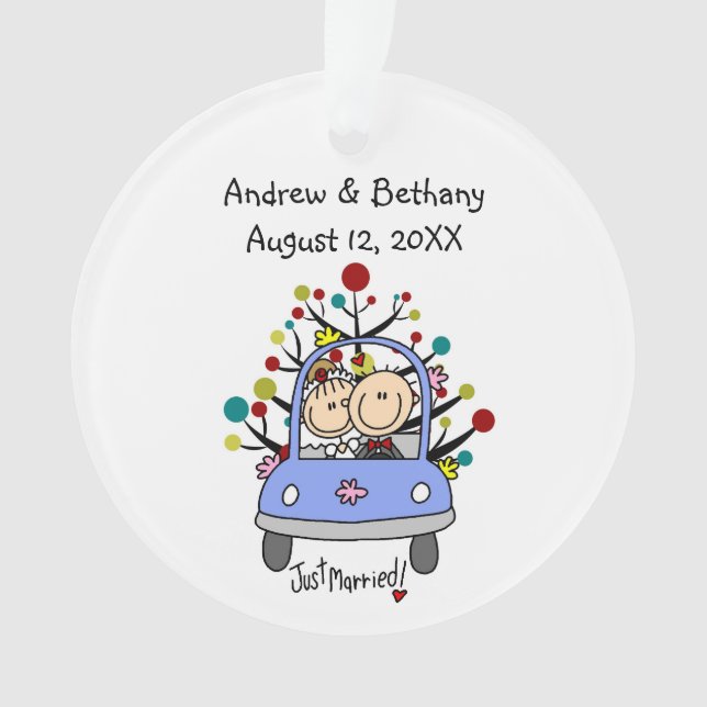Stick Figure Wedding Couple Cat Acrylic Ornament (Front)