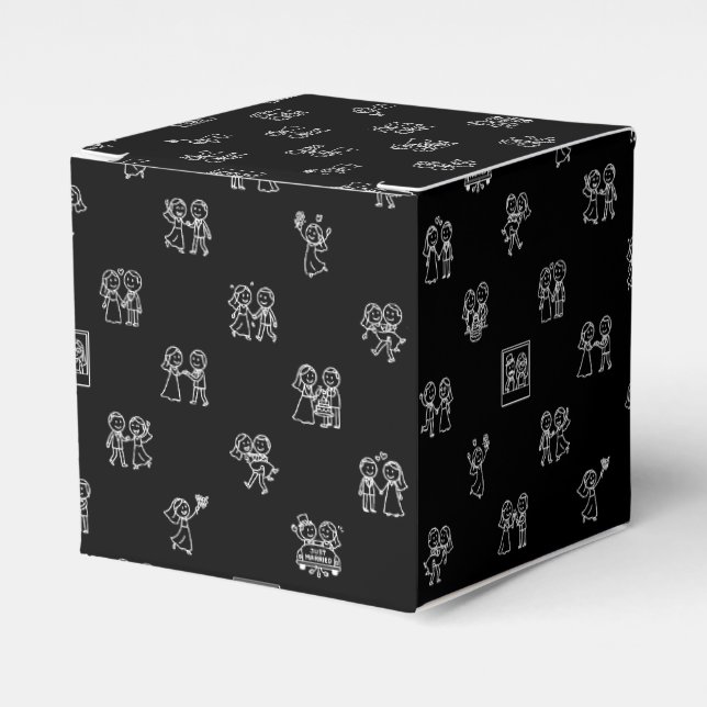 Stick Figure Wedding Moments – White on Black Dood Favour Box (Front Side)