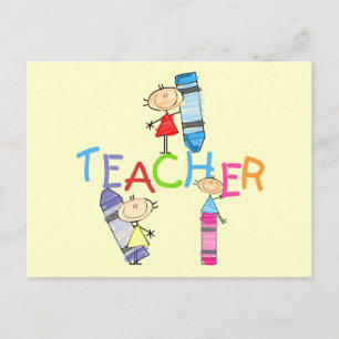 Stick Figures Crayons Teacher Tshirts and Gifts Postcard