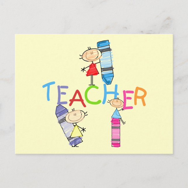 Stick Figures Crayons Teacher Tshirts and Gifts Postcard (Front)