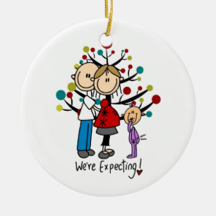 Stick Figures Expectant Parents Girl Ceramic Tree Decoration