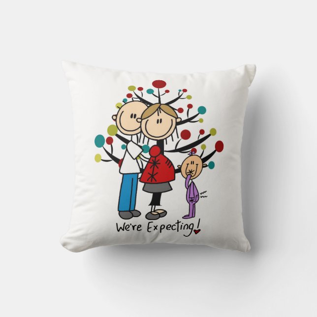 Stick Figures Expectant Parents Girl Cushion (Front)