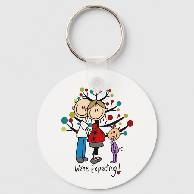 Stick Figures Expectant Parents Girl Key Ring (Front)