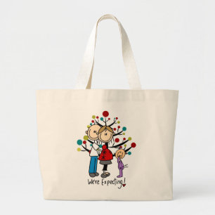 Stick Figures Expectant Parents Girl Large Tote Bag