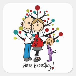 Stick Figures Expectant Parents Girl Square Sticker