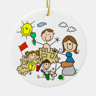 Stick Figures Family Beach Fun Ceramic Tree Decoration